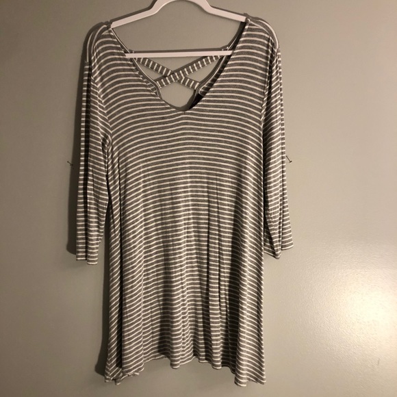 Olivia Sky Striped Gray and White Tunic Top - Picture 6 of 16